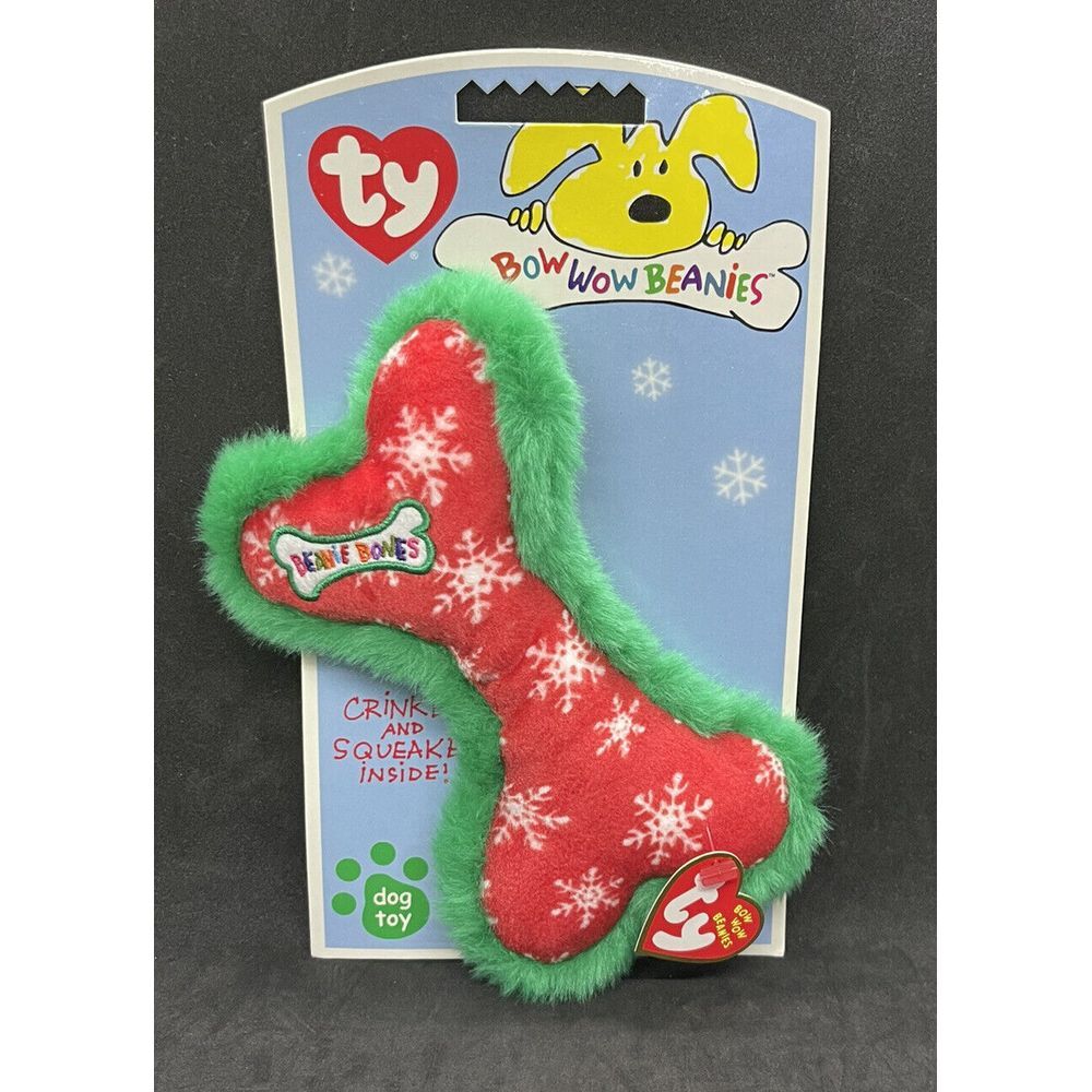 Ty Bow Wow Beanies Snowflake‎ Bone Plush Dog Toy Squeak Puppies Christmas 7 Inch